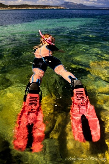 Snorkling in the clear cold water of Trousers Point, Flinders Island it's possible to see colourful tropical fish.<br />
<br />
The Trousers Point walk, within the Strzelecki National Park includes unusual rock features, views to off-shore islands and two beautiful beaches.