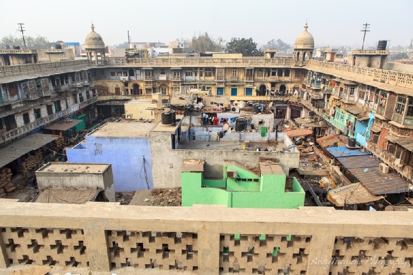 The view over the wholesale  spice market in Chandni Chowk.