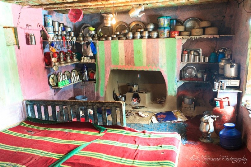 A colourful kitchen of a house in Drung village.