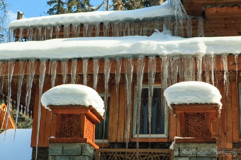 Two tiers of icicles form from the Khyber Hotel gutters.