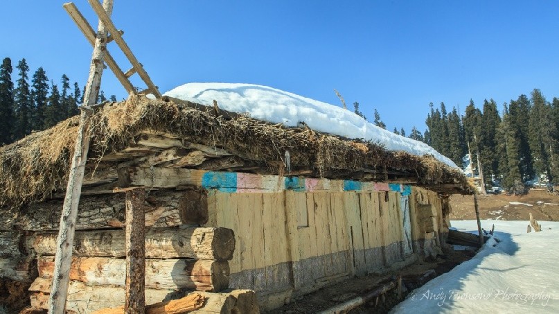 A shepards hut in the alpine area of Gulmarg is abandoned over winter.