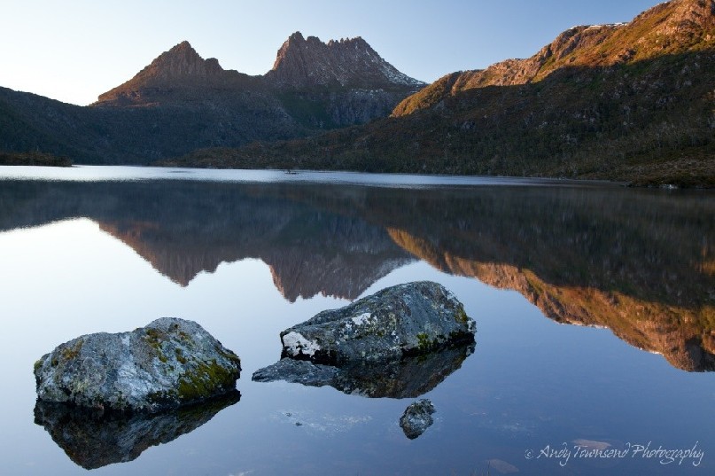 A classic view of Cradle Mountain over Dove Lake.